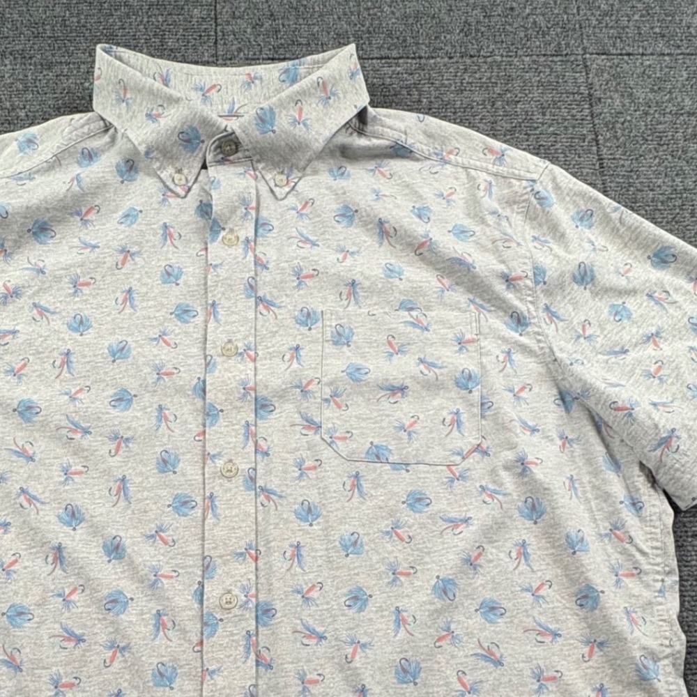 Southern Tide Mens XL Fly Fishing Lure Print Performance Button Down Shirt Grey